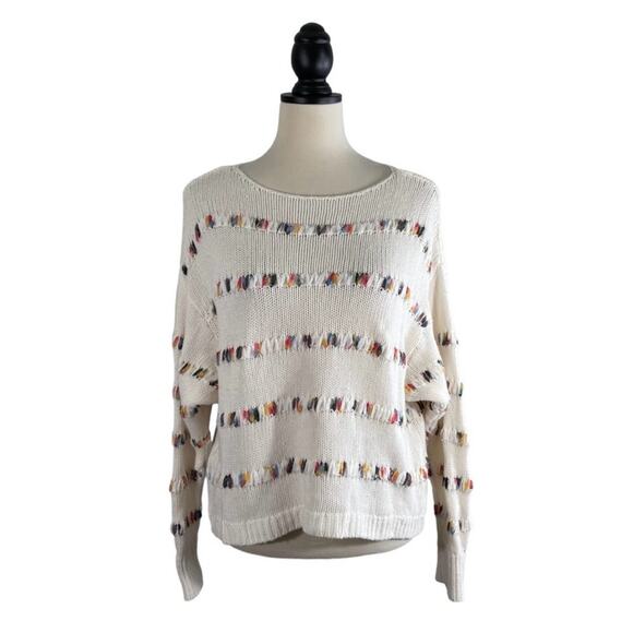 Lou & Grey for LOFT Cream Sweater Cable Knit Dotted Stripe, Size S Cotton Blend - Picture 1 of 8